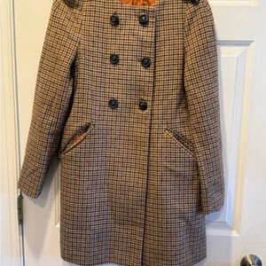 Zara Women's Houndstooth Car Coat in Black and Brown